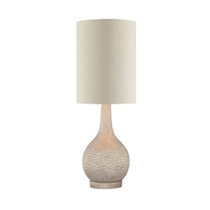 catalina lighting 19100-000 champagne silver hammered table lamp with linen haroundback cylindrical shade, 31"