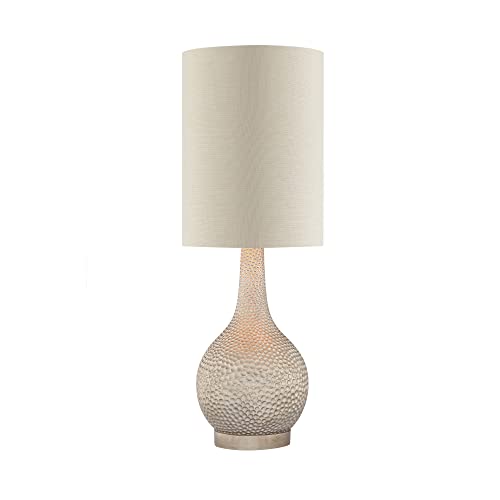 Catalina Lighting 19100-000 Champagne Silver Hammered Table Lamp with Linen HaRoundback Cylindrical Shade, 31"