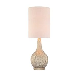 Catalina Lighting 19100-000 Champagne Silver Hammered Table Lamp with Linen HaRoundback Cylindrical Shade, 31"