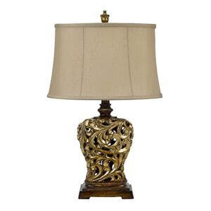 catalina 19085-001 traditional 3-way open scroll table lamp and soft sided shantung shade, 28", gold & bronze classic