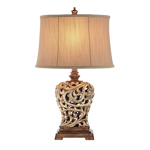 Catalina 19085-001 Traditional 3-Way Open Scroll Table Lamp and Soft Sided Shantung Shade, 28", Gold & Bronze Classic