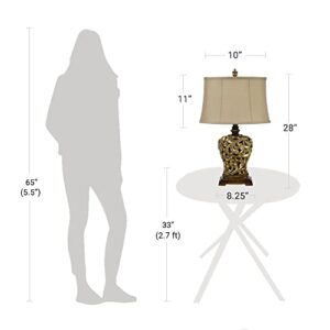 Catalina 19085-001 Traditional 3-Way Open Scroll Table Lamp and Soft Sided Shantung Shade, 28", Gold & Bronze Classic