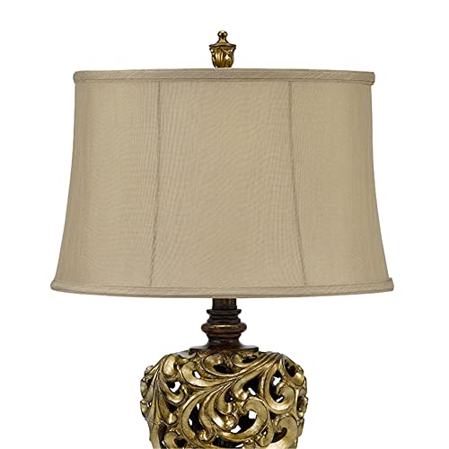 Catalina 19085-001 Traditional 3-Way Open Scroll Table Lamp and Soft Sided Shantung Shade, 28", Gold & Bronze Classic