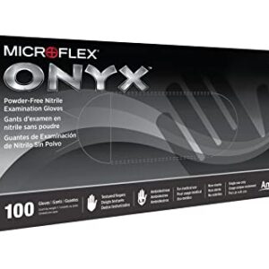 Microflex Onyx N64 Disposable Nitrile Exam Gloves for Automotive, Metal Fabrication w/Textured Fingertips - Medium, Black (Box of 100)