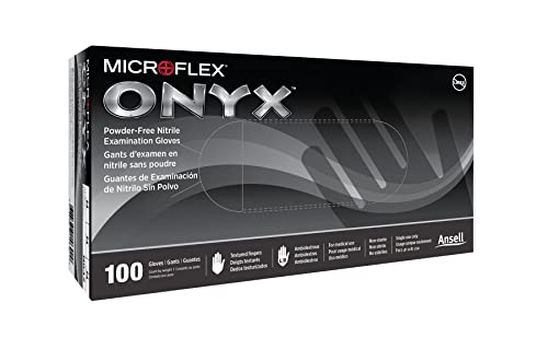 Microflex Onyx N64 Disposable Nitrile Exam Gloves for Automotive, Metal Fabrication w/Textured Fingertips - Medium, Black (Box of 100)