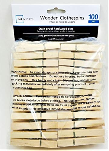 Mainstay Standard Wooden Clothespins - 100-count