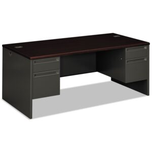 hon 38180ns double pedestal desk, 72" by 36" by 29-1/2", mahogany/charcoal