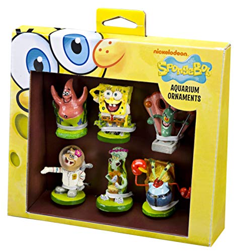 Penn-Plax Officially Licensed Spongebob 6 Piece Mini Aquarium Ornament Set – Great for Saltwater and Freshwater Tanks