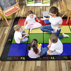 Flagship Carpets Learning Grid Colorful Numbers and Letters Kids Seating Area Rug for Classroom, Play Area Mat, Home Learning or Kids Room Carpet, 5'10" x 8'4", Seats 24