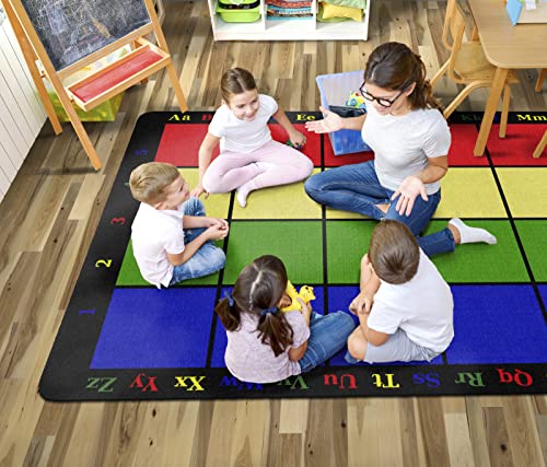 Flagship Carpets Learning Grid Colorful Numbers and Letters Kids Seating Area Rug for Classroom, Play Area Mat, Home Learning or Kids Room Carpet, 5'10" x 8'4", Seats 24