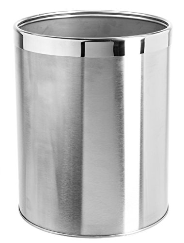 Bennett Small Office Trash Can, Open Top Small Wastebasket Bin, Stainless Steel Garbage Can, Detach-A-Ring' Metal Waste Basket for Powder Room, Bathroom, Home, Modern Home Décor (Dia. 9.6 x H 11.8)