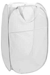 handy laundry mesh popup hamper – foldable lightweight basket for washing – durable clothing storage for kids room, students college dorm, home, travel & camping – white pop-up clothes hamper
