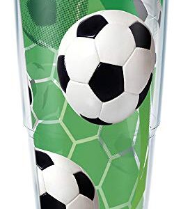 Tervis Soccer Balls - Turf Background Tumbler with Wrap and Hunter Green Lid 24oz, Clear