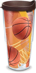 tervis basketballs net & golden background made in usa double walled insulated tumbler travel cup keeps drinks cold & hot, 24oz, lidded