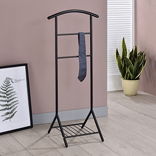 Kings Brand Furniture - Amos Black Metal Wardrobe Suit Valet Stand Organizer, Clothes Rack, Contour Hanger, Trouser Shoe Rack