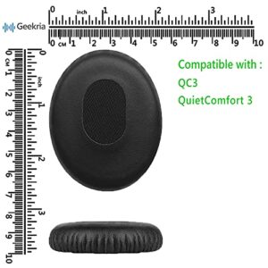 Geekria QuickFit Replacement Ear Pads for Bose QC3 ON-Ear, QuietComfort 3 Headphones Ear Cushions, Headset Earpads, Ear Cups Cover Repair Parts (Black)