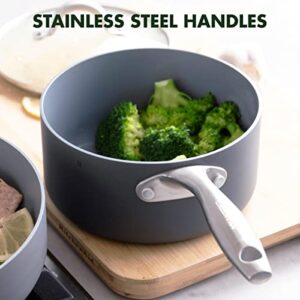 GreenPan Lima Hard Anodized Healthy Ceramic Nonstick 1QT and 2QT Saucepan Pot Set, PFAS-Free, Oven Safe, Gray