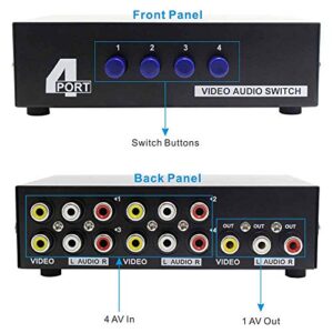 Panlong 4-Way AV Switch RCA Switcher 4 in 1 Out Composite Video L/R Stereo Audio Selector Box for DVD STB Game Consoles