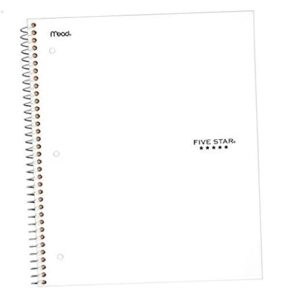 five star spiral notebook, 1 subject, wide ruled paper, 100 sheets, 10-1/2" x 8", white (72877)