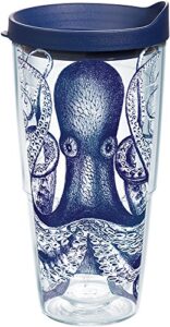 tervis plastic octopus tumbler with wrap and navy lid 24oz, clear