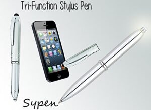 tri-functiion capacitive stylus ballpoint pen w/led flashlight for any touchscreen iphone tablets - silver