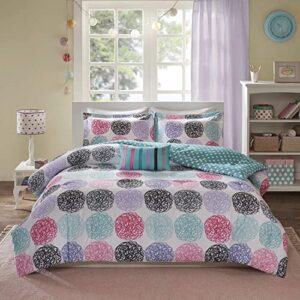 mi zone carly comforter set, doodled circles polka dots bed sets– ultra soft microfiber teen bedding for girls bedroom, twin/twin xl, teal purple 3 piece