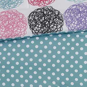 Mi Zone Carly Comforter Set, Doodled Circles Polka Dots Bed Sets– Ultra Soft Microfiber Teen Bedding For Girls Bedroom, Twin/Twin XL, Teal Purple 3 Piece