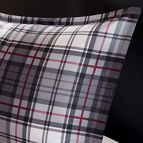 MI ZONE Harley Comforter Set in Plaid Cabin Bedding Design All Season, Hypoallergenic, Cozy Cover with Matching Sham, Full/Queen, Black 4 Piece