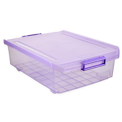 Tatay Storage Box with Lid, Under Bed, 32 Capacity, with handles, Polypropylene, BPA Free, Plum. Dimension 40 x 57 x 18 cm