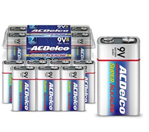 acdelco 8-count 9 volt batteries, maximum power super alkaline battery, 7-year shelf life, reclosable packaging