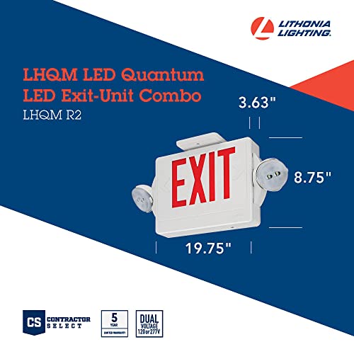 Lithonia Lighting LHQM LED R M6 Quantum White LED Exit and Emergency Light Combo with Red Letters, 180 Lumens, 120 Volts, 4 Watts,