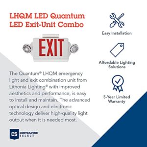 Lithonia Lighting LHQM LED R M6 Quantum White LED Exit and Emergency Light Combo with Red Letters, 180 Lumens, 120 Volts, 4 Watts,