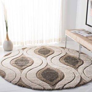 safavieh florida shag collection 4' round cream / smoke sg461 modern ogee non-shedding living room bedroom dining room entryway plush 1.2-inch thick area rug