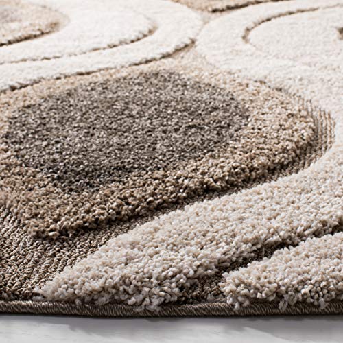 SAFAVIEH Florida Shag Collection 4' Round Cream / Smoke SG461 Modern Ogee Non-Shedding Living Room Bedroom Dining Room Entryway Plush 1.2-inch Thick Area Rug