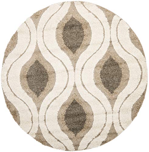 SAFAVIEH Florida Shag Collection 4' Round Cream / Smoke SG461 Modern Ogee Non-Shedding Living Room Bedroom Dining Room Entryway Plush 1.2-inch Thick Area Rug