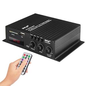 pyle class-t bluetooth power audio amplifier - 120w mini dual channel sound stereo receiver box w/ usb, rca, 12v adapter - for subwoofer speaker, home theater, pa system, studio use - pyle pfa220bt