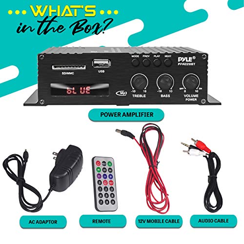 Pyle Class-T Bluetooth Power Audio Amplifier - 120W Mini Dual Channel Sound Stereo Receiver Box w/ USB, RCA, 12V Adapter - For Subwoofer Speaker, Home Theater, PA System, Studio Use - Pyle PFA220BT