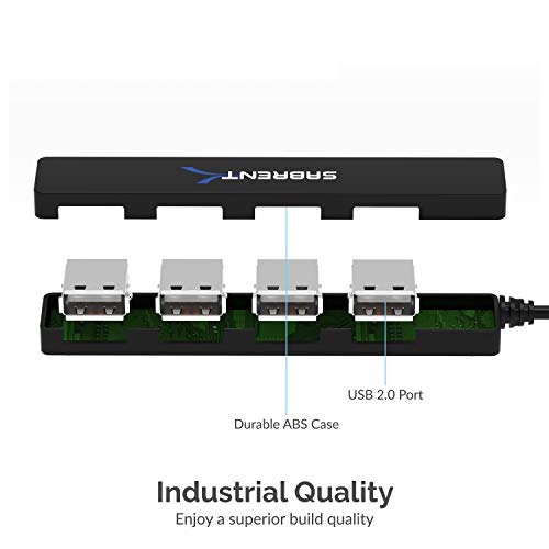 SABRENT 4 Port Portable USB 2.0 Hub (9.5" Cable) for Ultra Book, MacBook Air, Windows 8 Tablet PC (HB-MCRM)