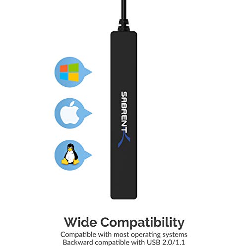 SABRENT 4 Port Portable USB 2.0 Hub (9.5" Cable) for Ultra Book, MacBook Air, Windows 8 Tablet PC (HB-MCRM)