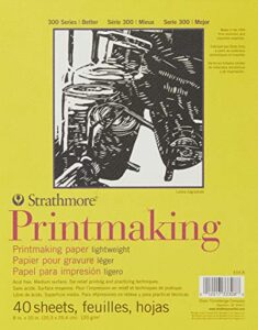 strathmore 300 series printmaking paper pad, glue bound, 8x10 inches, 40 sheets (120g) - artist paper for adults and students - block printing, linocut, screen printing