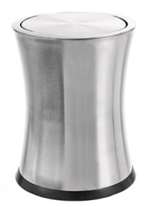 bennett swivel-a-lid small trash can, stainless steel attractive 'center-inset' designed wastebasket, modern home décor, round shape (silver)