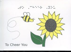 braille and tactile greeting card: get well - bee and sunflower