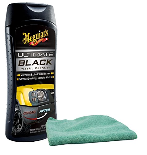 Meguiar's Ultimate Black Plastic Restorer (12 oz) Bundle with Microfiber Cloth (2 Items)