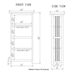 Mission 48" H Bookcase with 4 Shelves, Cherry