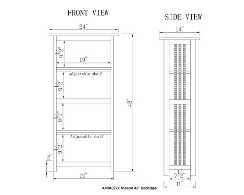 Mission 48" H Bookcase with 4 Shelves, Cherry