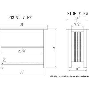 Mission Under Window Bookshelf with 2 Shelves, Cherry