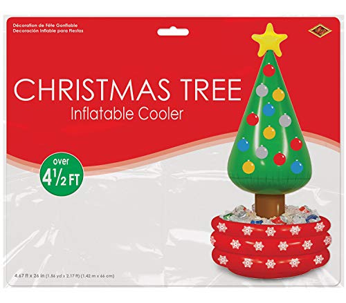 Beistle Inflatable Christmas Tree Cooler, 4’ 8” x 26” Holds approx. 24 12 oz. Cans - Inflatable Cooler for Parties, Drink Containers, Beverage Cooler, Christmas Inflatable, Holiday Decorations