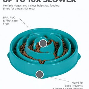 Outward Hound Fun Feeder Slo Bowl, Slow Feeder Dog Bowl, Medium/Mini, Turquoise