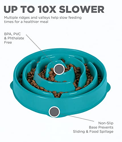 Outward Hound Fun Feeder Slo Bowl, Slow Feeder Dog Bowl, Medium/Mini, Turquoise