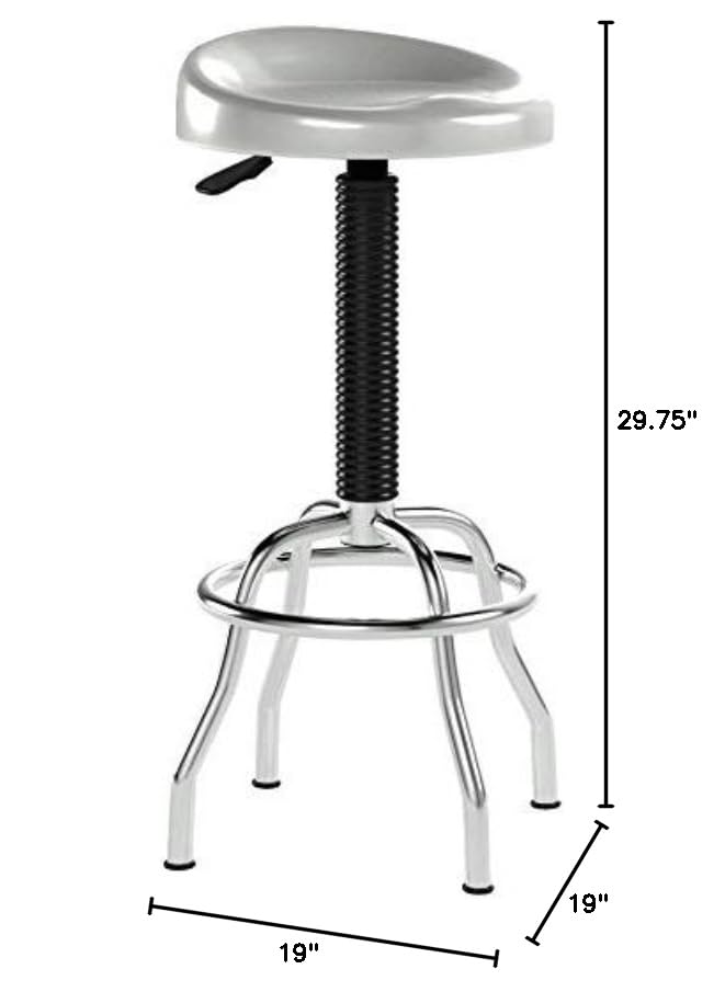 Seville Classics Modern Ergonomic Pneumatic Height Adjustable 360-Degree Swivel Stool Chair, for Drafting, Office, Home, Garage, Work Desk, Stainless Steel, Contoured Seat (Heavy-Duty)